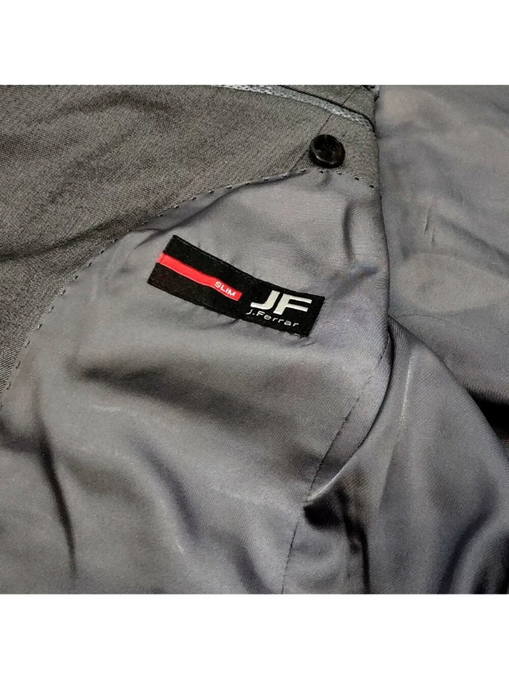 JF J. Ferrar Men's Slim Fit 2-Piece Suit Gray 38R Jacket Pants 30x30 Stretch VGC